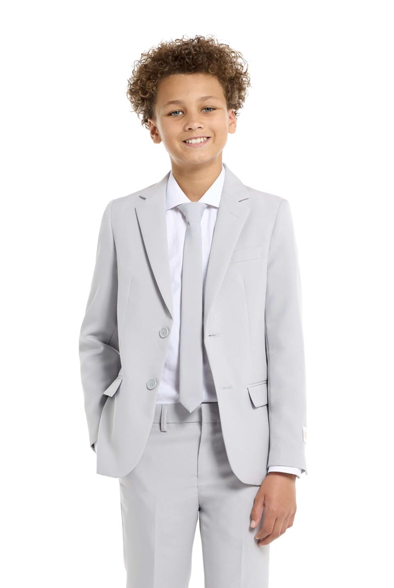 Opposuits Teen Boys Groovy Grey Solid Color Suit - Prom and Wedding Party Outfit - Including Blazer, Pants and Tie - Grey - Size: 10 Years - Image 2